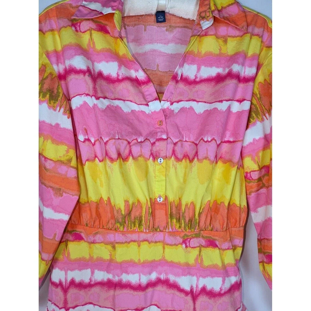 Scoop Women's Sherbet Tie-Dye Collared Long Sleeve Mini Shirt Dress Size Medium